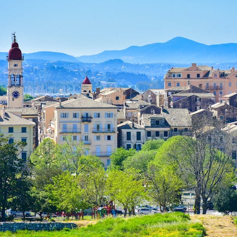 Admire the Venetian architecture of Corfu Town, only minutes away