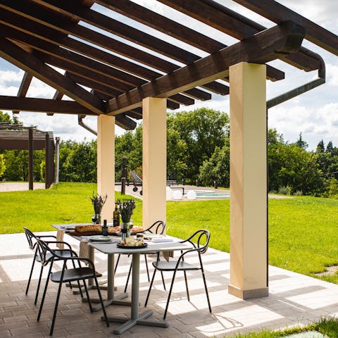 Tuck into some local food alfresco on the patio 