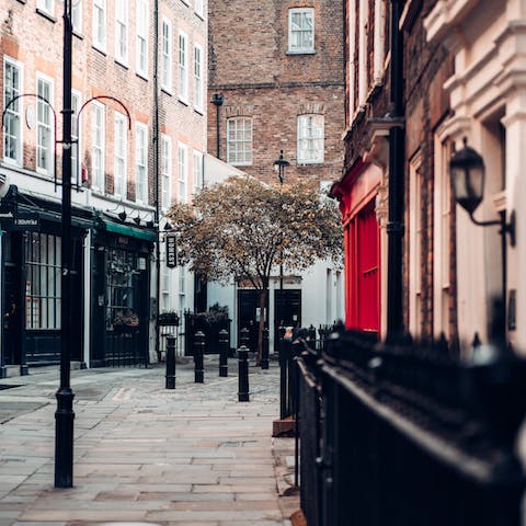 Stroll over to Soho and its vast array of boutiques and eateries in just twelve minutes