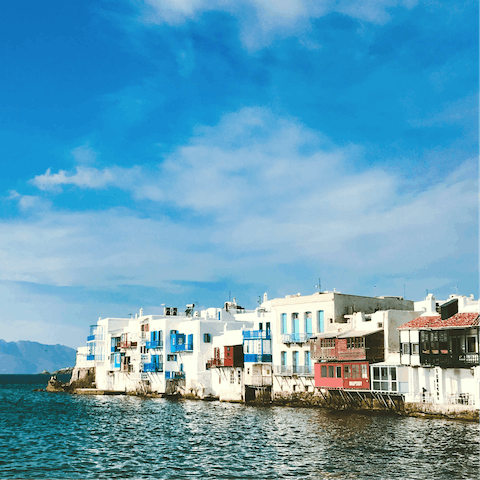 Explore the gorgeous island of Mykonos, including Hora, a ten-minute drive away