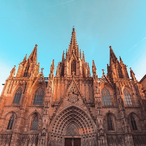 Stay in the atmospheric Gothic Quarter,  75 metres from Barcelona Cathedral