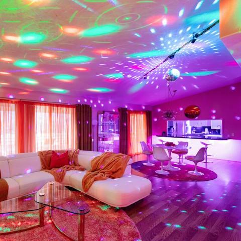 Get your groove on with the disco ball and psychedelic lights