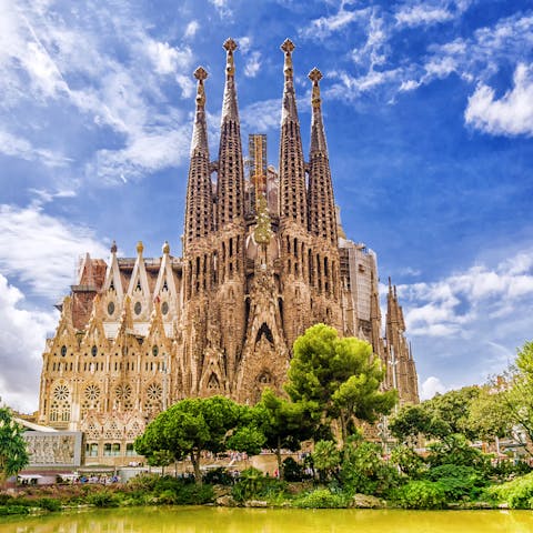 Visit the beautiful Sagrada Familia church, just a four–minute drive away