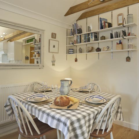 Serve up a hearty meal at the cosy dining area