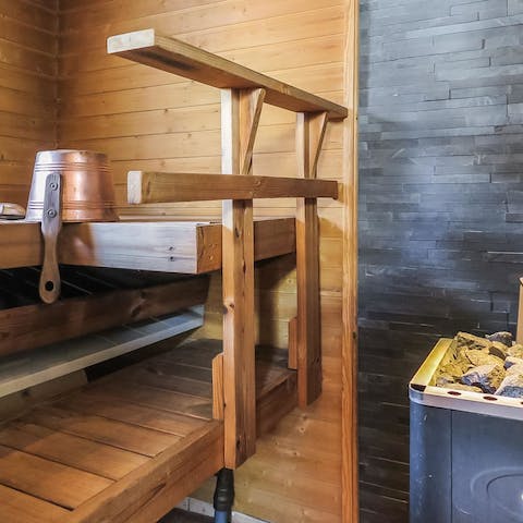 Get nice and toasty in the private sauna