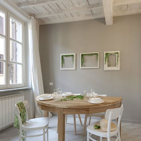 Share family feasts in the bright and elegant dining area 