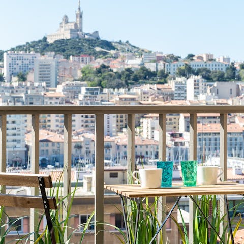 Sip your morning coffee overlooking the Basilique Notre-Dame de la Garde