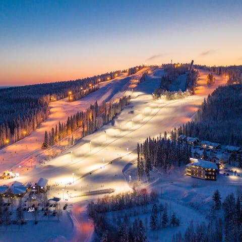 Stay just 500m away from the slopes of Vuokatti Ski resort