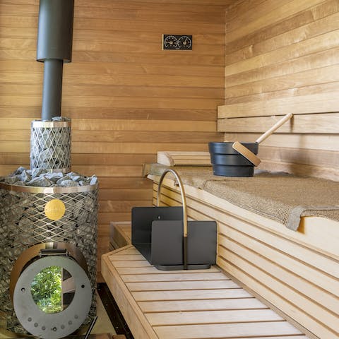 Sit back and relax in the private sauna