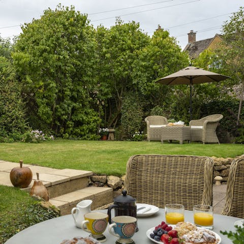 Enjoy an alfresco breakfast in the quaint cottage garden