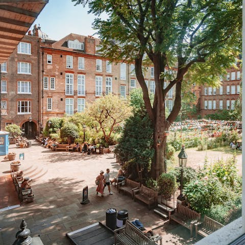 Take in courtyard views of St Paul’s Church from the bedroom