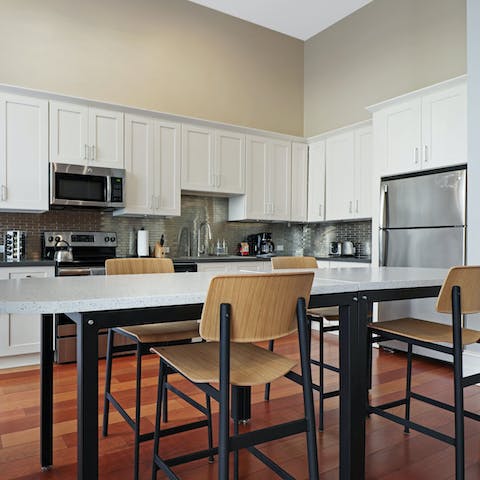 Enjoy a morning coffee in the modern kitchen