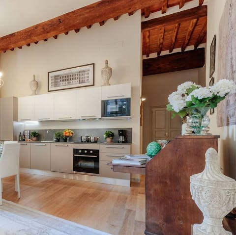 Admire original architectural features, like the wooden beamed ceilings