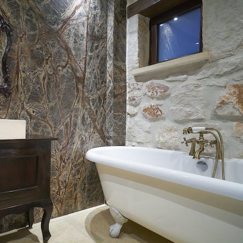 Treat yourself to a luxurious bath in the clawfoot tub and unwind