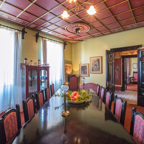 Host family feasts in the grand dining room 