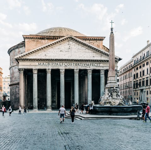 Marvel at the historic splendour of the Pantheon, just a fourteen-minute stroll away
