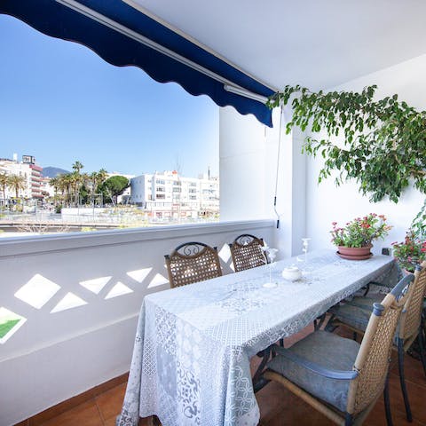 Sit out on the private balcony and dine alfresco on home-cooked paella