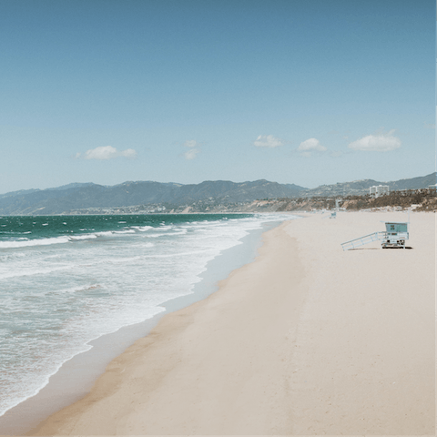 Soak up the sunshine on Santa Monica Beach, a ten-minute drive away