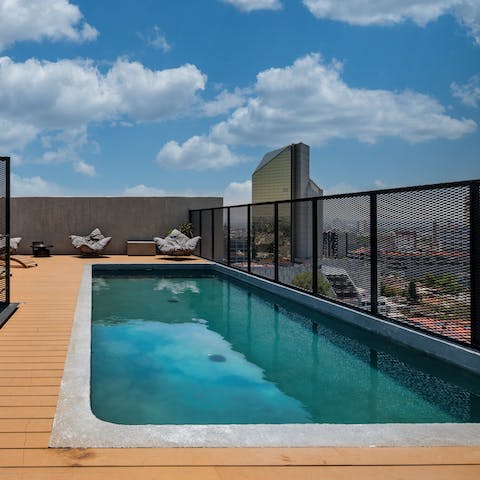 Cool off with a dip in the communal rooftop pool
