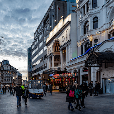 Walk the dazzling streets of London's home of film and entertainment, Leicester Square – it's just a two-minute walk away!