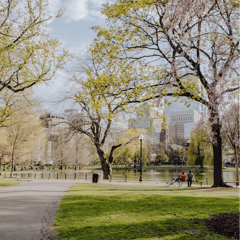 Enjoy a morning stroll around Boston Common, a five-minute walk away