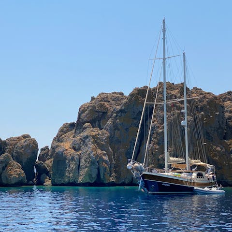 Hire a private boat to tour the stunning coastal waters of the North Aegean Islands