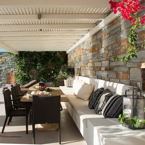 Tuck into alfresco dinners on the chic dining terrace