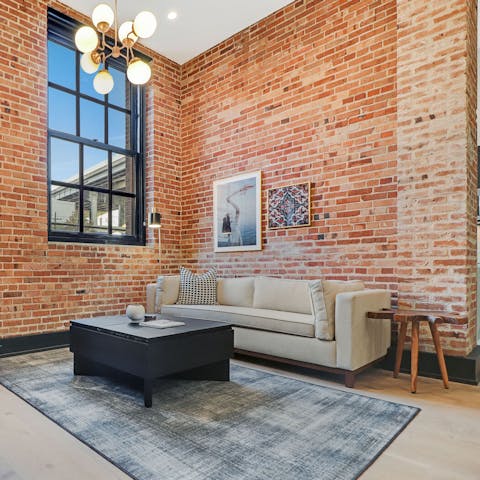 Admire the exposed brick walls in the home