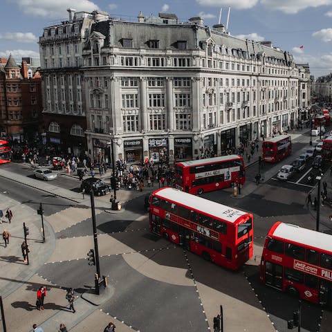 Engage in some retail therapy on Oxford Street – just ten minutes by tube